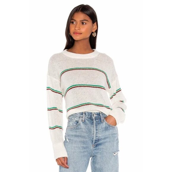 NWT Joie Dreolan porcelain off-white striped wool blend sweater, M - Picture 1 of 13